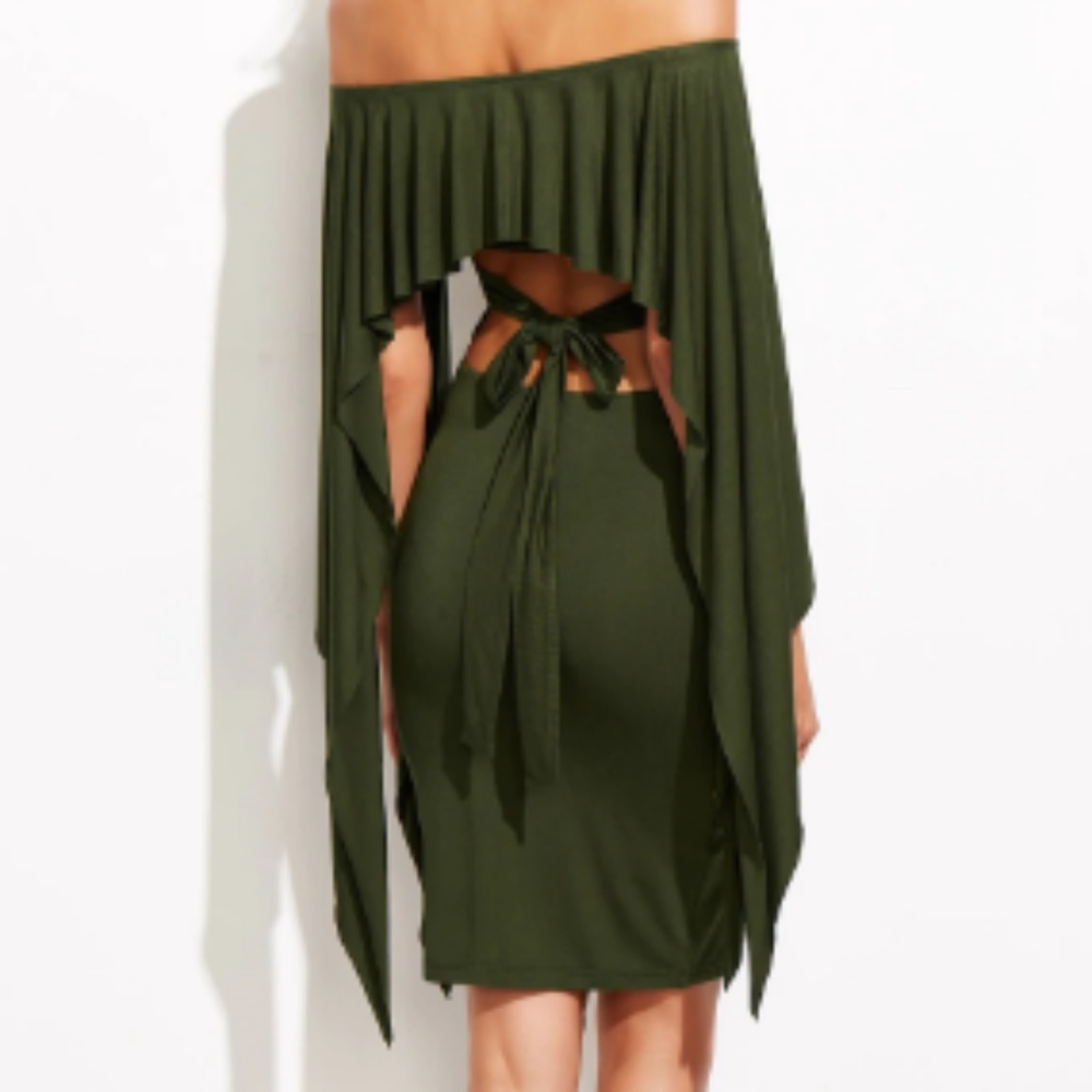 Bardot Cutout Tie Back Pleated Cape Dress